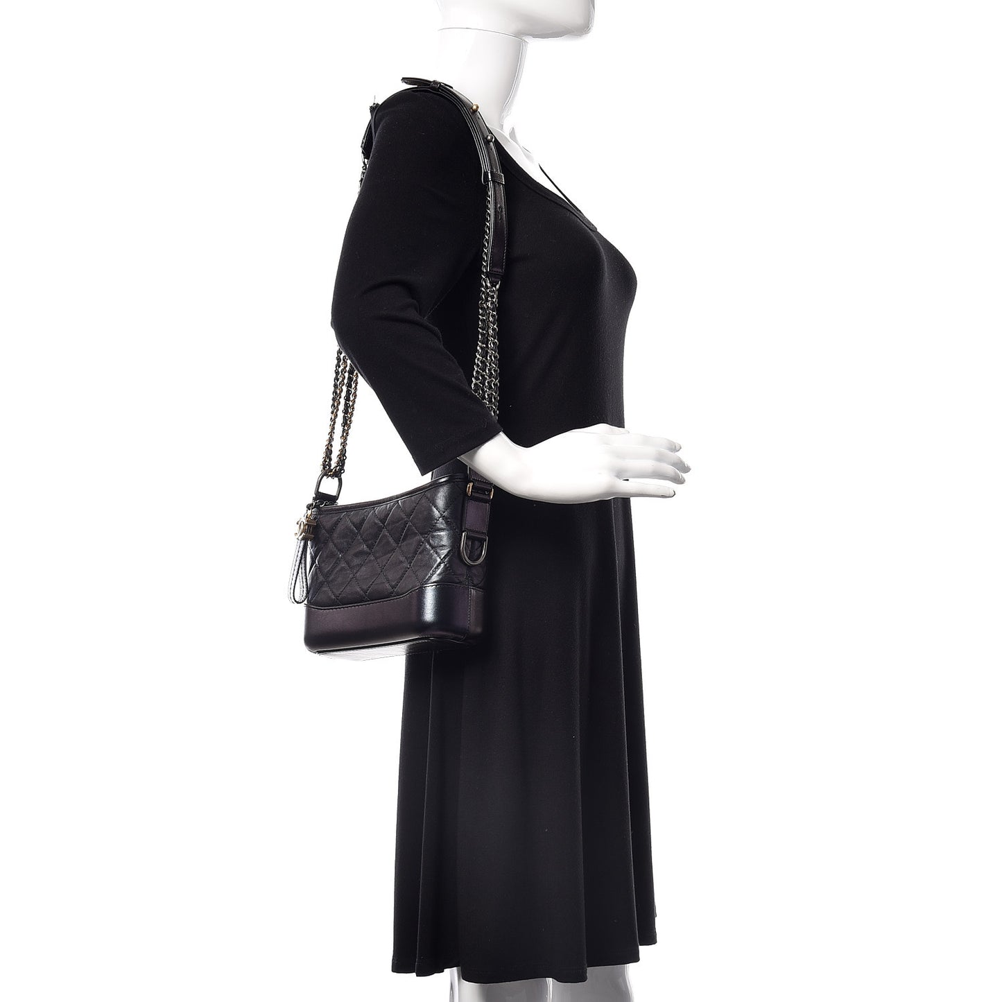 Aged Calfskin Quilted Small Gabrielle Hobo Black