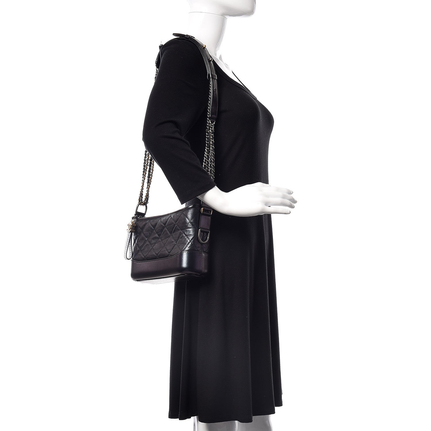 Chanel Aged Calfskin Quilted Small Gabrielle Hobo Black 2 of 10
