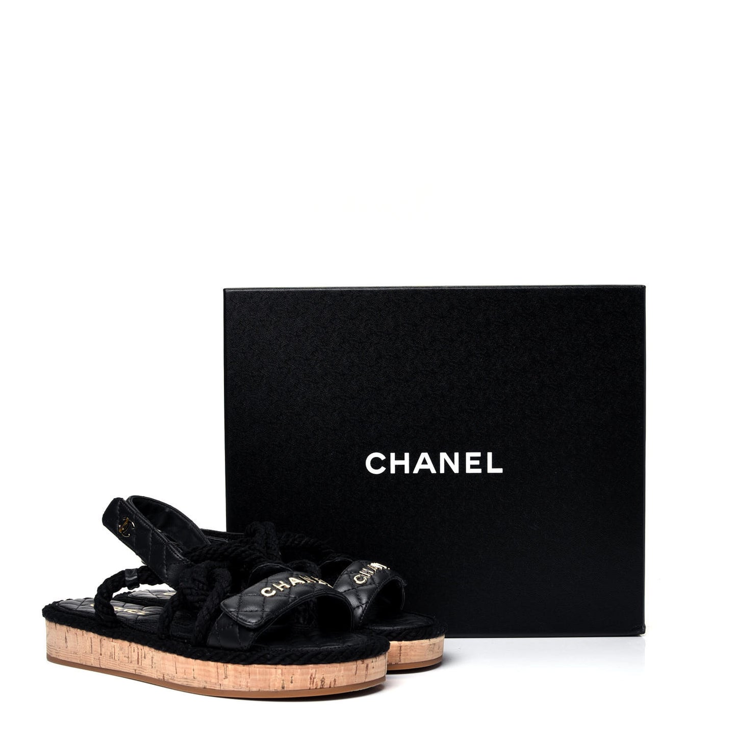 Cord Lambskin Quilted Logo Sandals 38 Black