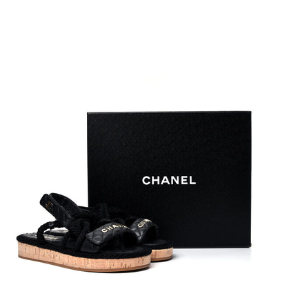 Chanel Cord Lambskin Quilted Logo Sandals 38 Black 10 of 10