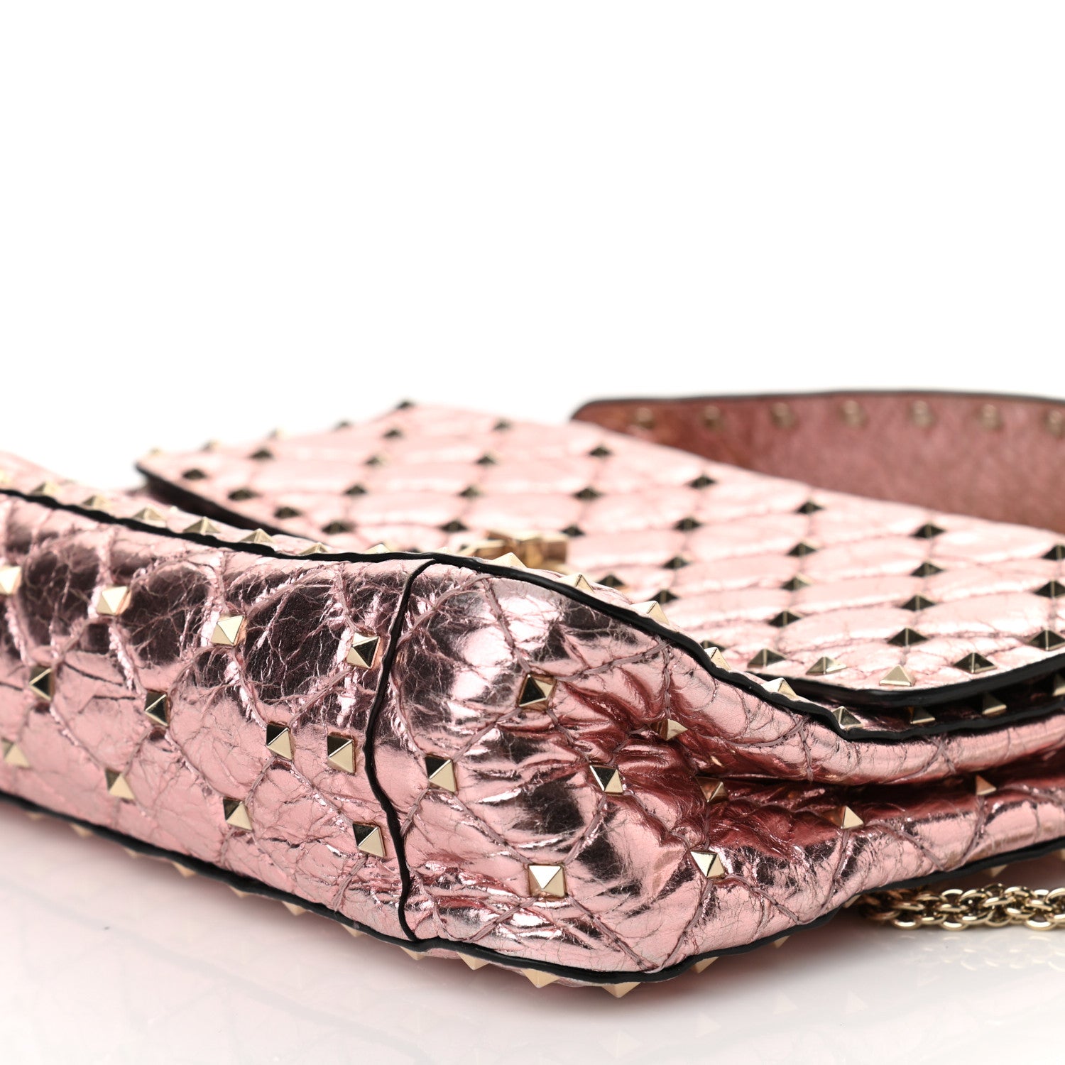 Valentino Garavani Metallic Wrinkled Lambskin Medium Rockstud Spike Shoulder Bag Lipstick 9 of 10