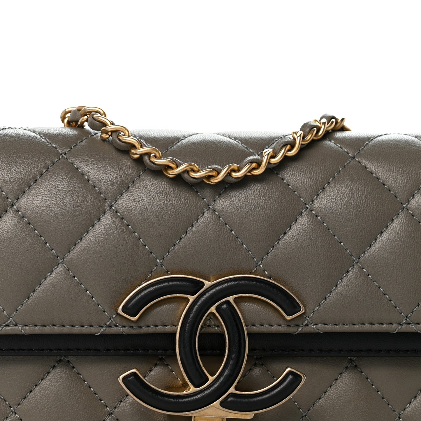 Lambskin Quilted Small CC Chic Flap Grey Dark Navy