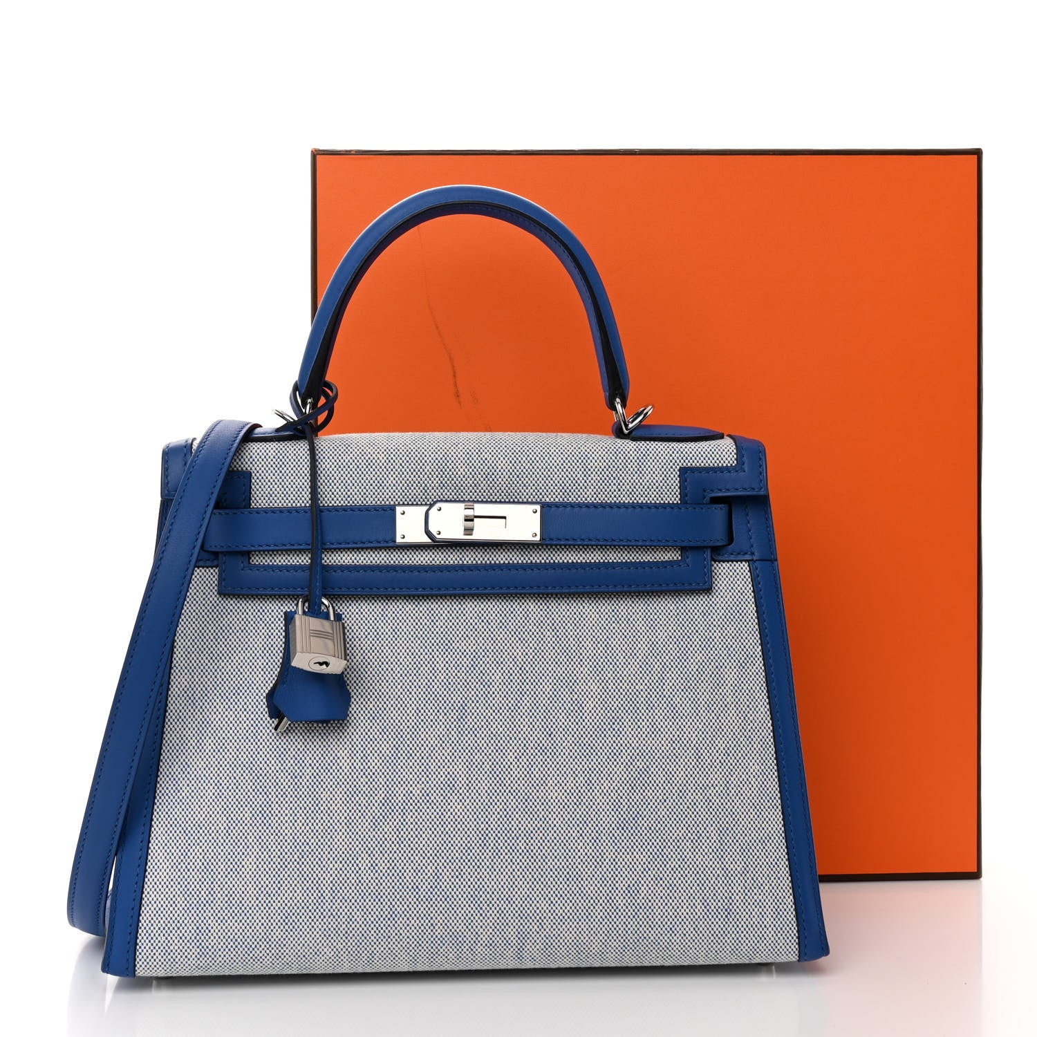 Hermes Toile Swift Kelly Sellier 28 Ecru Bleu France 11 of 11