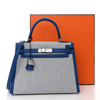 Hermes Toile Swift Kelly Sellier 28 Ecru Bleu France 11 of 11