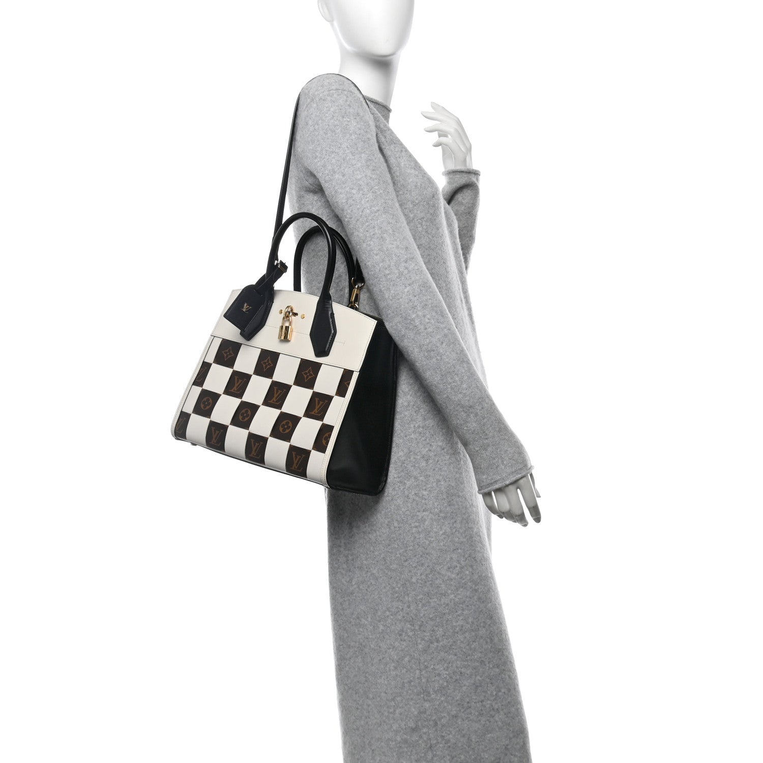 Louis Vuitton Calfskin Monogram Damier Tressage City Steamer MM Creme 2 of 10