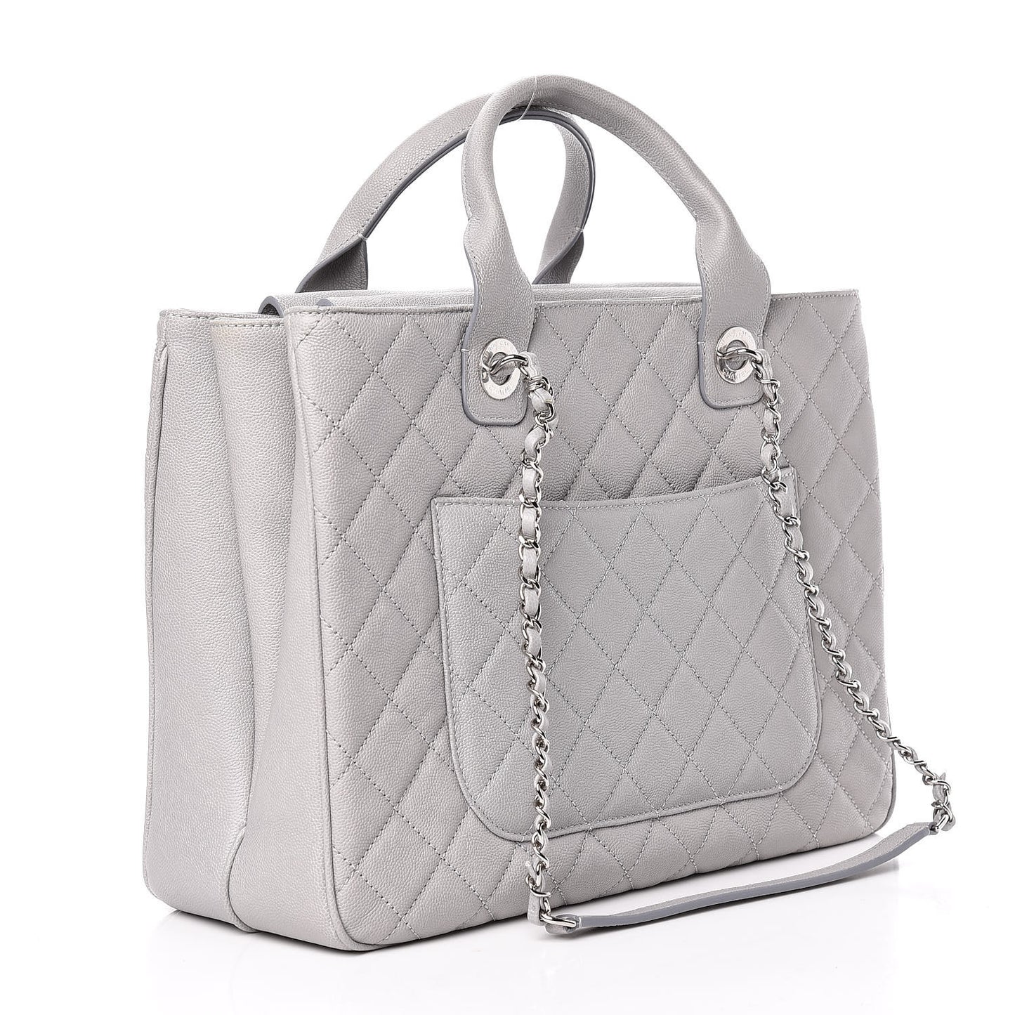 Caviar Quilted Large Urban Companion Top Handle Shopping Tote Grey