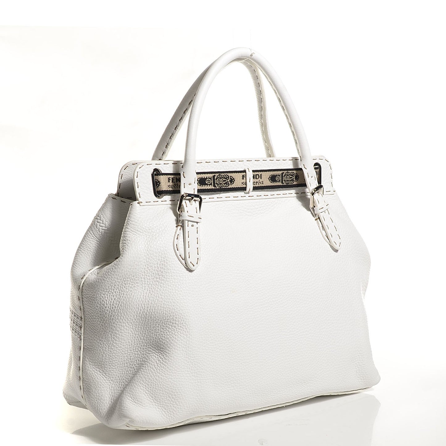 Calfskin Romano Selleria Large Villa Borghese Tote Bianco