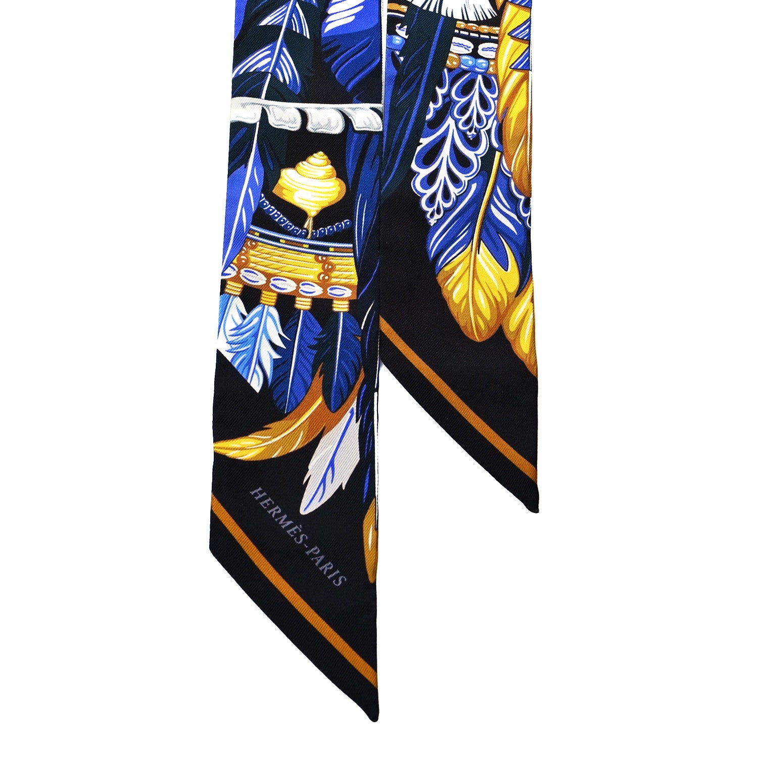 Hermes Silk La Danse Pacifique Twilly Bleu Nuit Jaune Vif 2 of 4