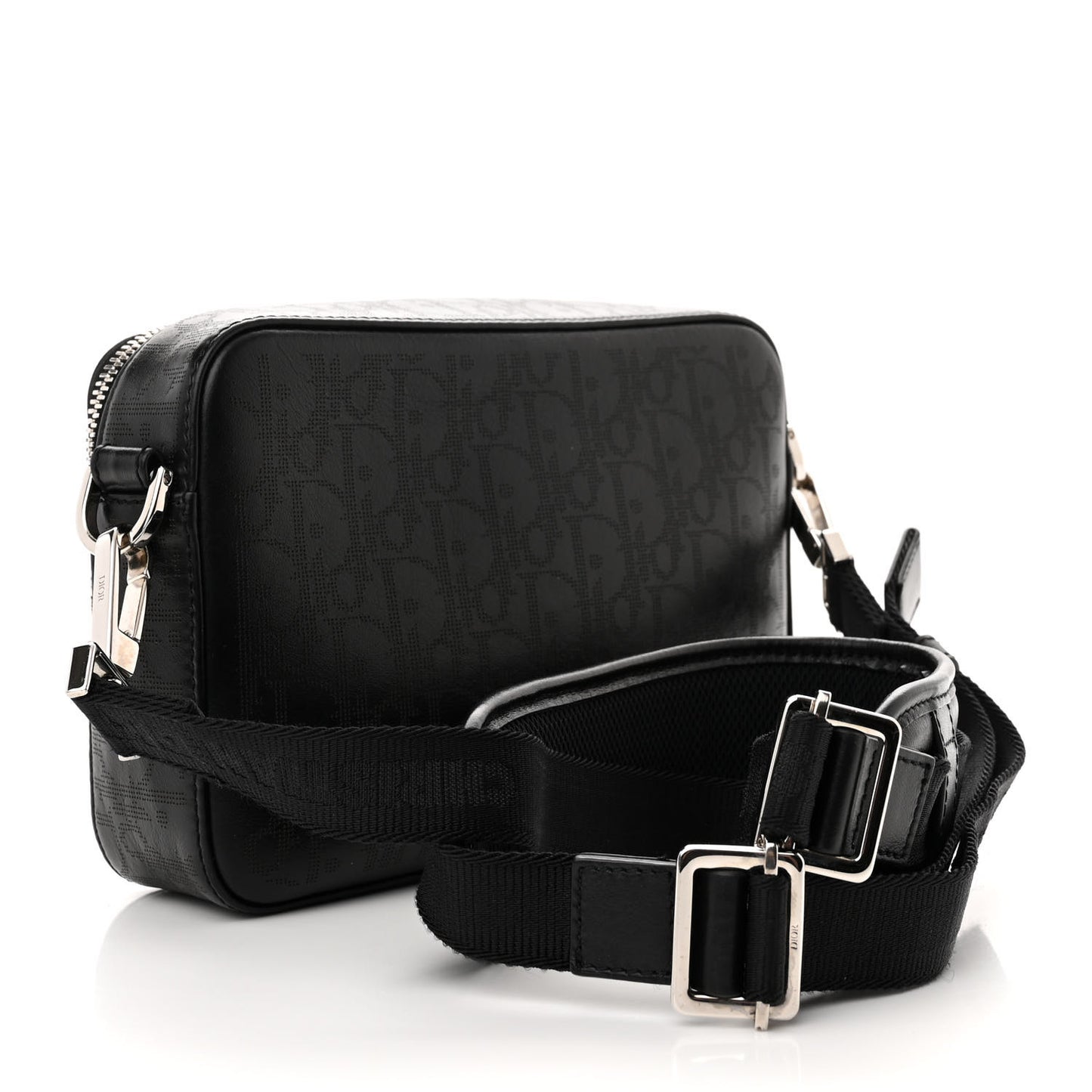 Calfskin Perforated Oblique Galaxy Safari Messenger Bag Black