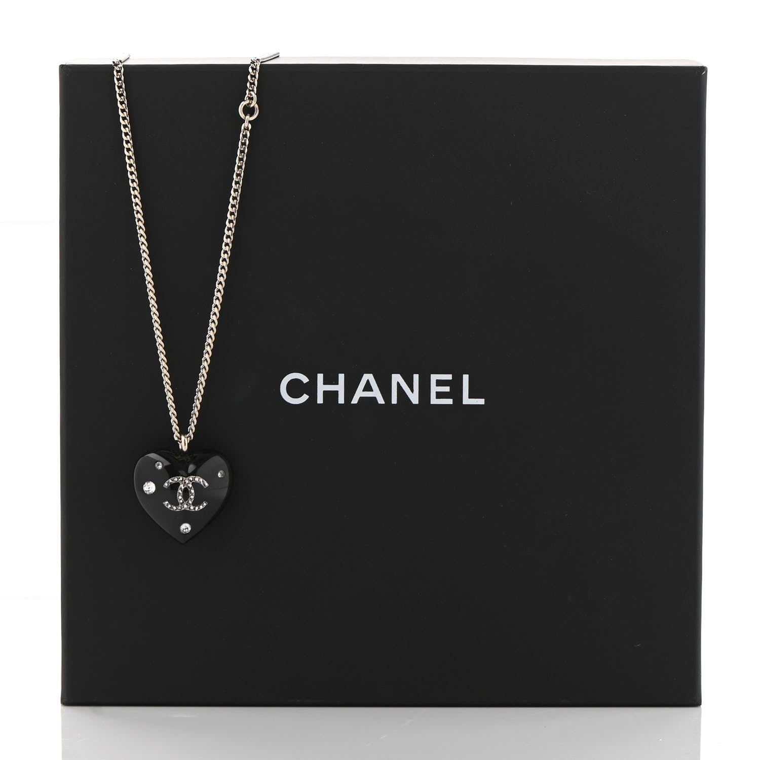 Chanel Resin Crystal CC Heart Necklace Black Gold 6 of 6