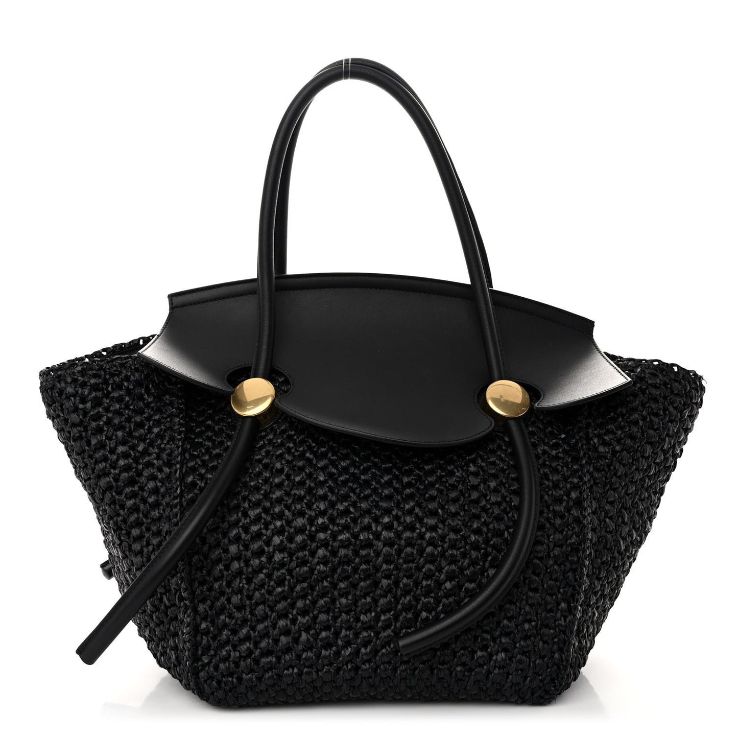Raffia Calfskin Pipe Bag Black