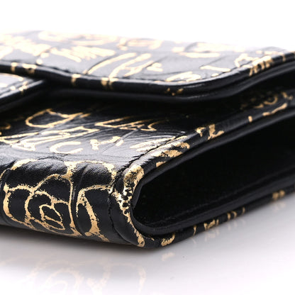 Chanel Calfskin Crocodile Embossed Graffiti 2.55 Cocodile Reissue Flap Card Holder Black Gold 9 of 11