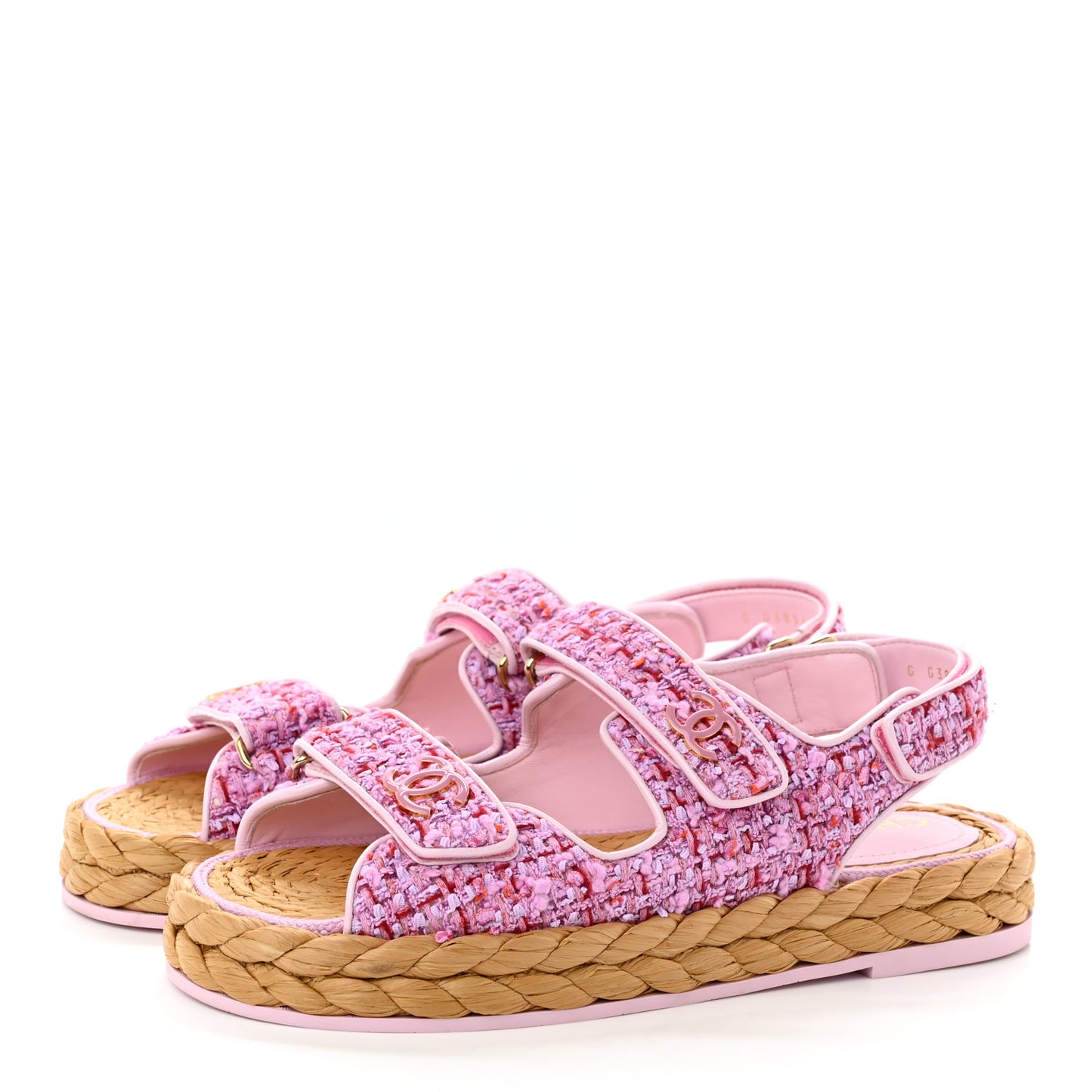 Tweed Lambskin Velcro Dad Sandals 39 Pink Multicolor