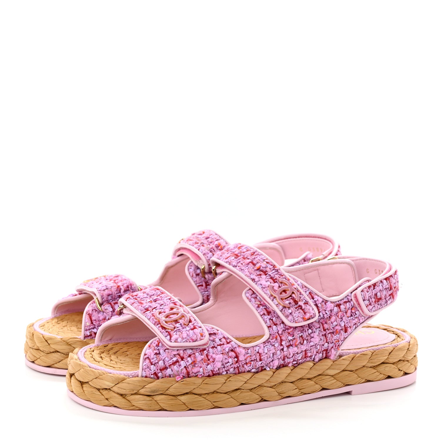 Chanel Tweed Lambskin Velcro Dad Sandals 39 Pink Multicolor 3 of 8