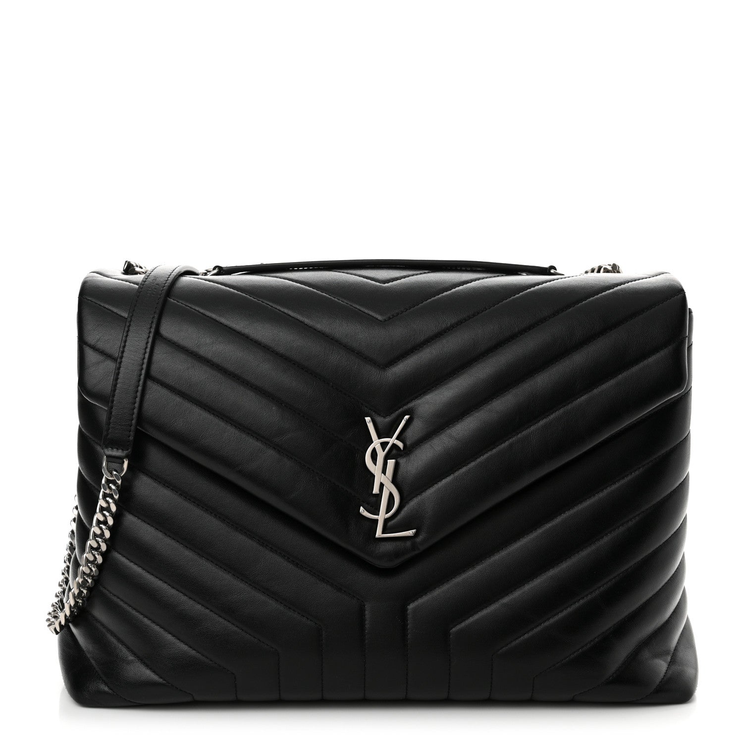 Saint Laurent Calfskin Y Quilted Monogram Large Loulou Chain Satchel Black 1 of 11