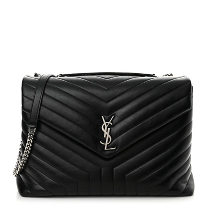 Saint Laurent Calfskin Y Quilted Monogram Large Loulou Chain Satchel Black 1 of 11