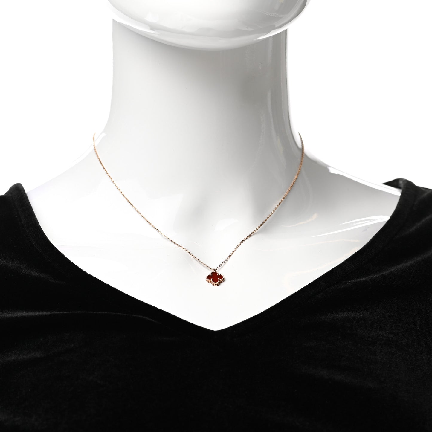18K Rose Gold Carnelian Sweet Alhambra Pendant Necklace