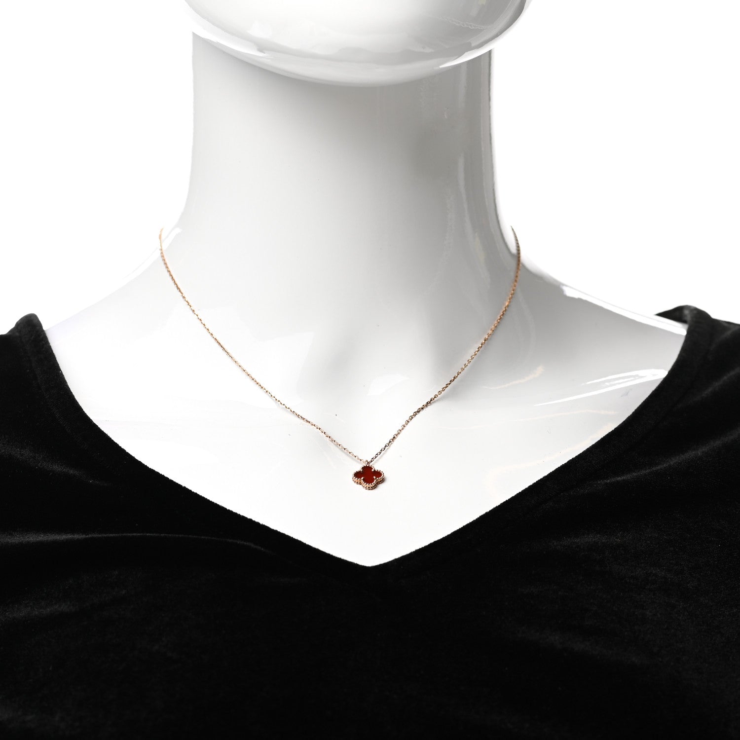 Van Cleef & Arpels 18K Rose Gold Carnelian Sweet Alhambra Pendant Necklace 2 of 5