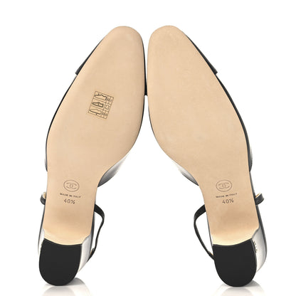 Chanel Goatskin Grosgrain Cap Toe CC Slingback Pumps 40.5 Black 6 of 10