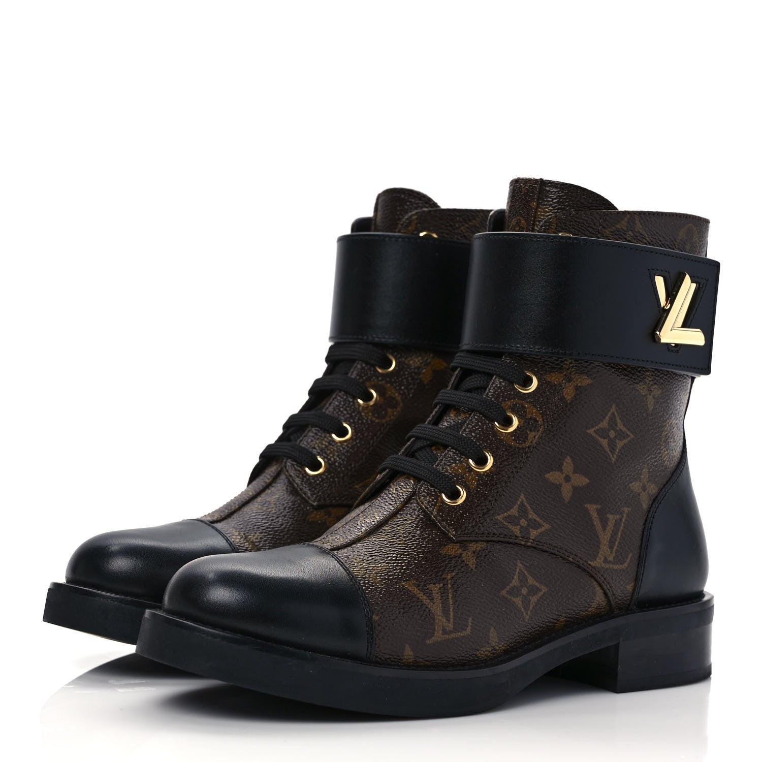 Louis Vuitton Calfskin Monogram Wonderland Flat Ranger Boots 38 Black 3 of 9