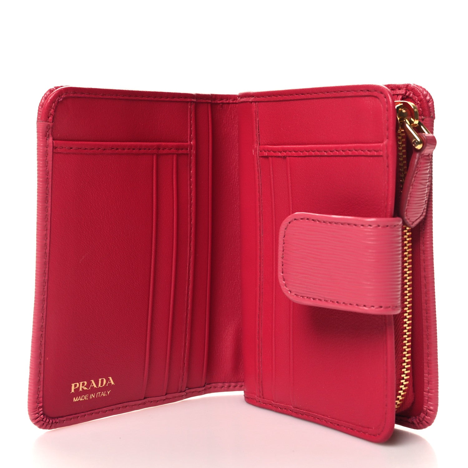 Prada Vitello Move Metal Compact Wallet Peonia 5 of 8