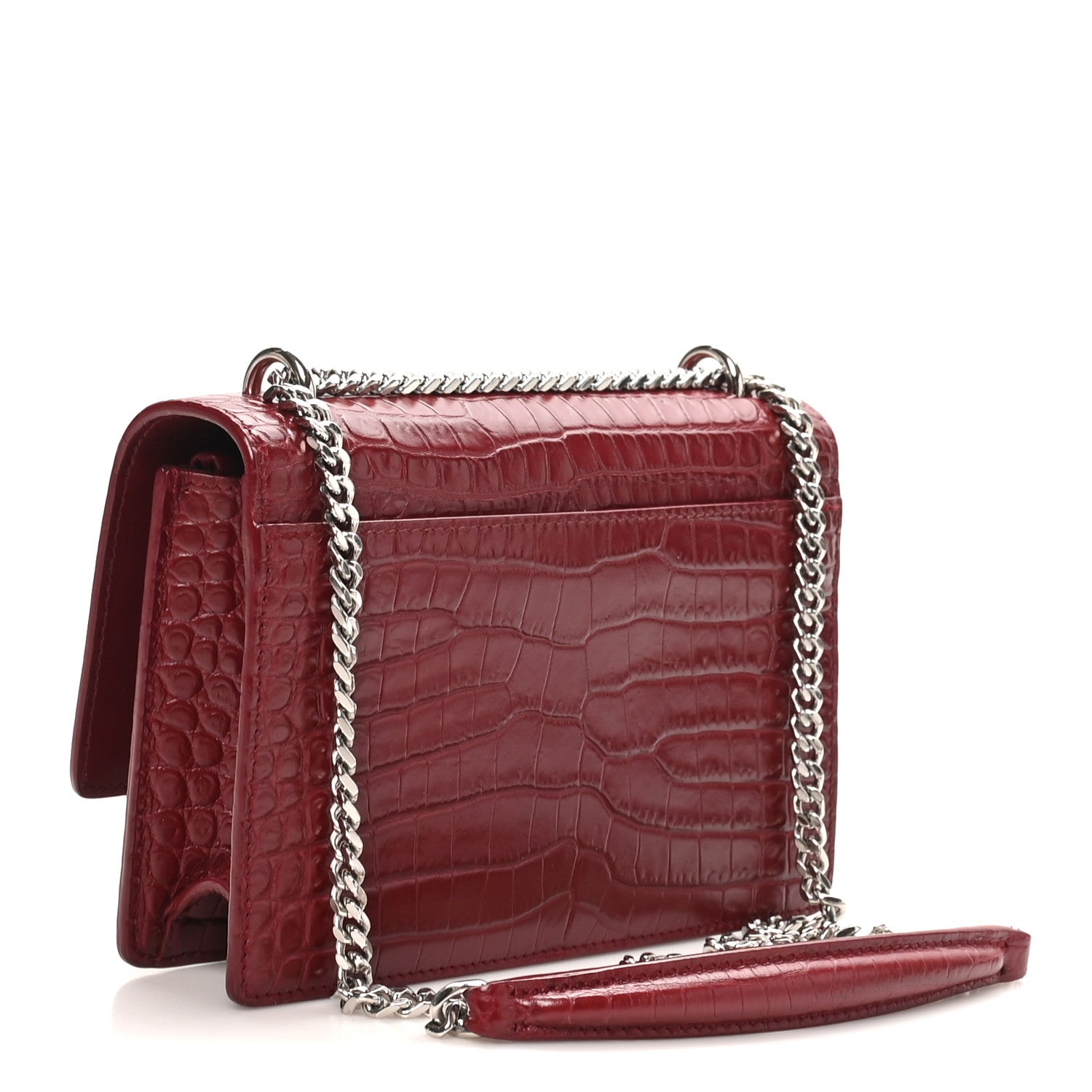Saint Laurent Calfskin Crocodile Embossed Monogram Sunset Chain Wallet Palissandre 3 of 9