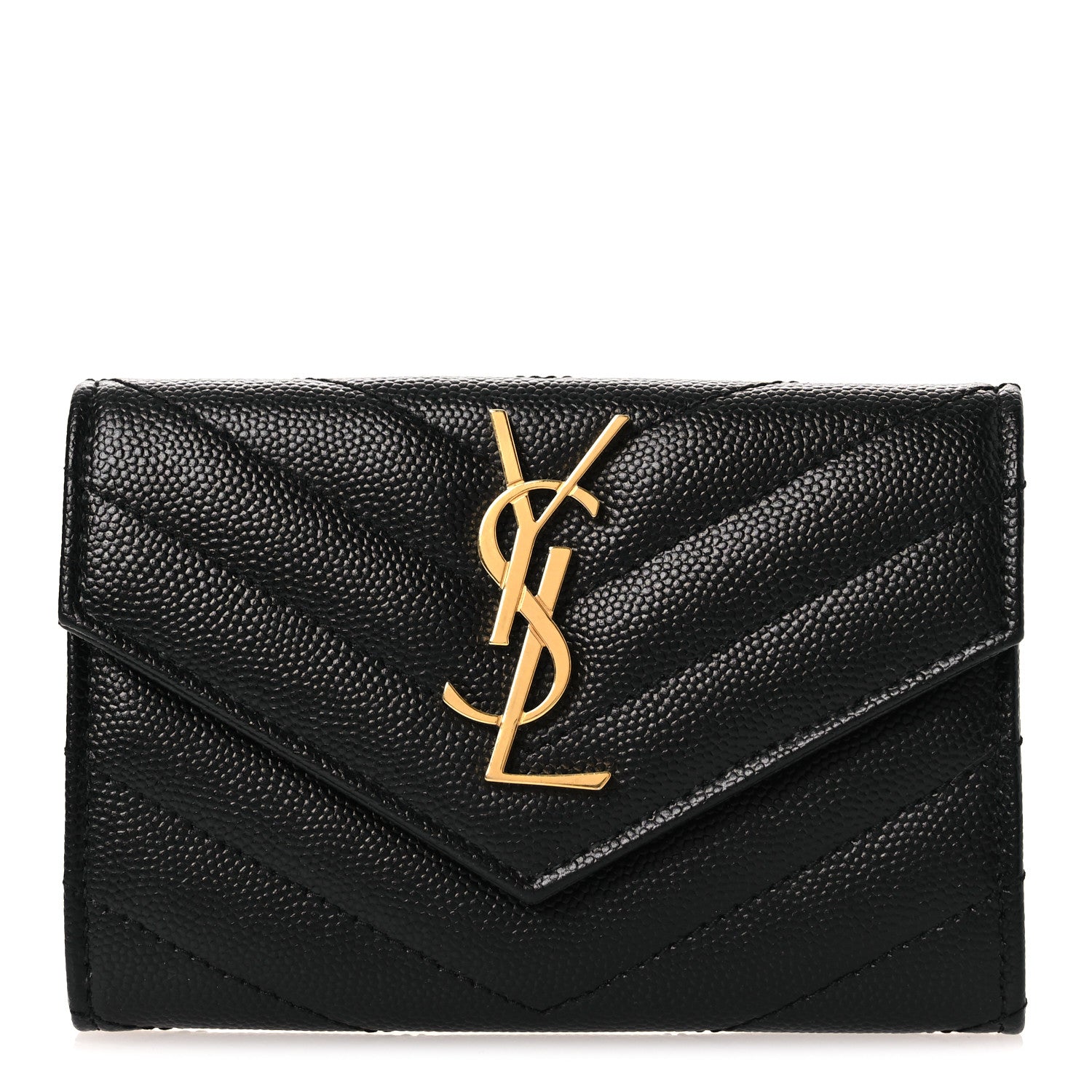 Saint Laurent Grain De Poudre Matelasse Chevron Small Monogram Envelope Wallet Black 1 of 8