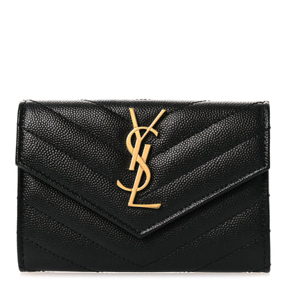 Saint Laurent Grain De Poudre Matelasse Chevron Small Monogram Envelope Wallet Black 1 of 8