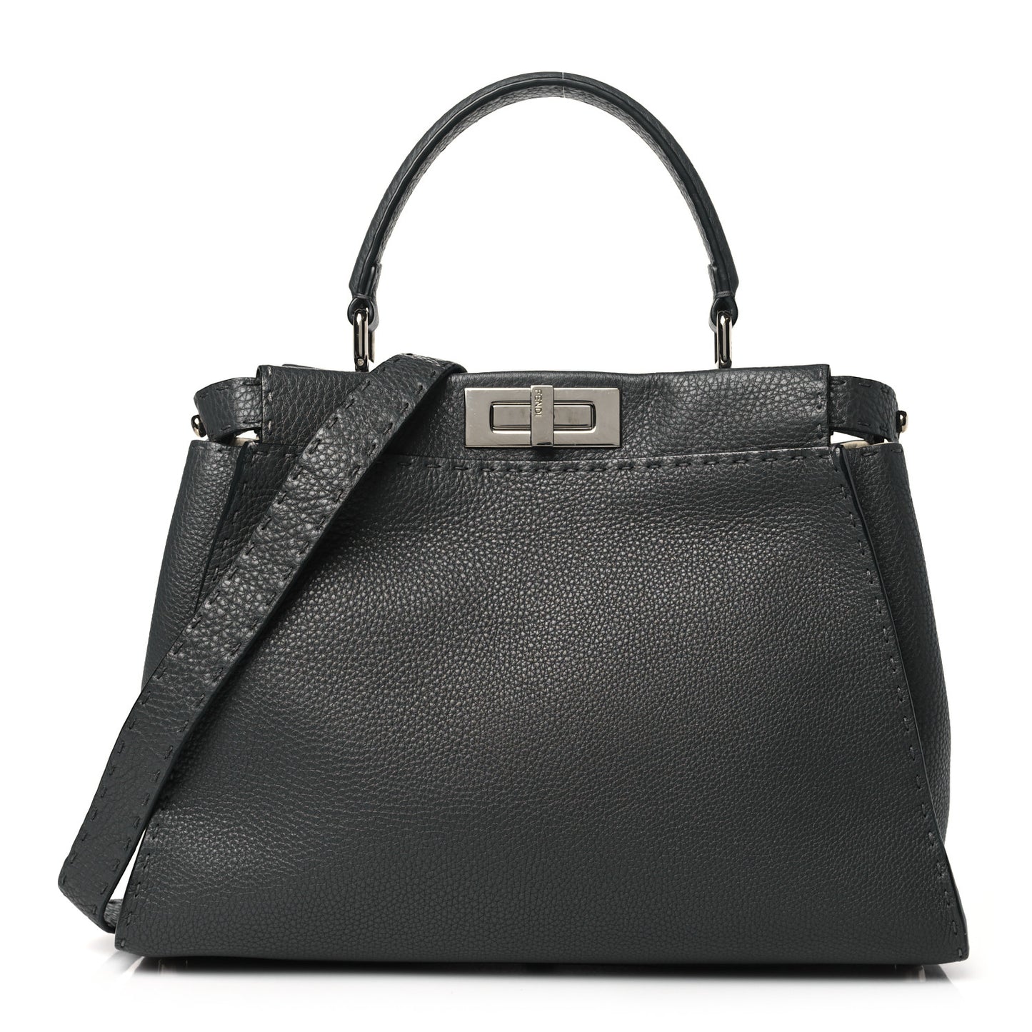 Cuoio Romano Selleria Bi-Color Medium Peekaboo Iconic Satchel Asfalto Latte