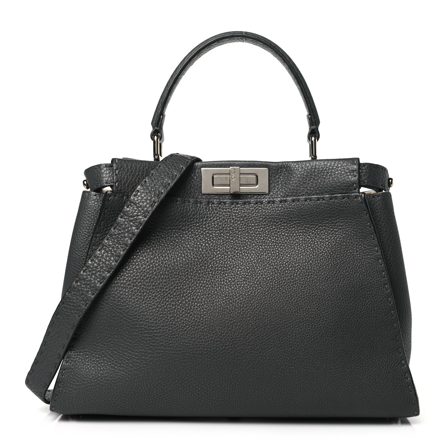Fendi Cuoio Romano Selleria Bi-Color Medium Peekaboo Iconic Satchel Asfalto Latte 1 of 10