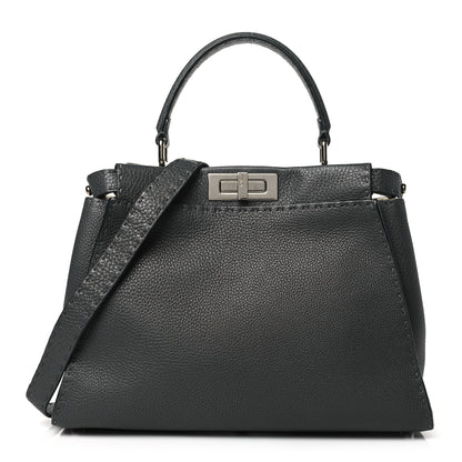 Fendi Cuoio Romano Selleria Bi-Color Medium Peekaboo Iconic Satchel Asfalto Latte 1 of 10