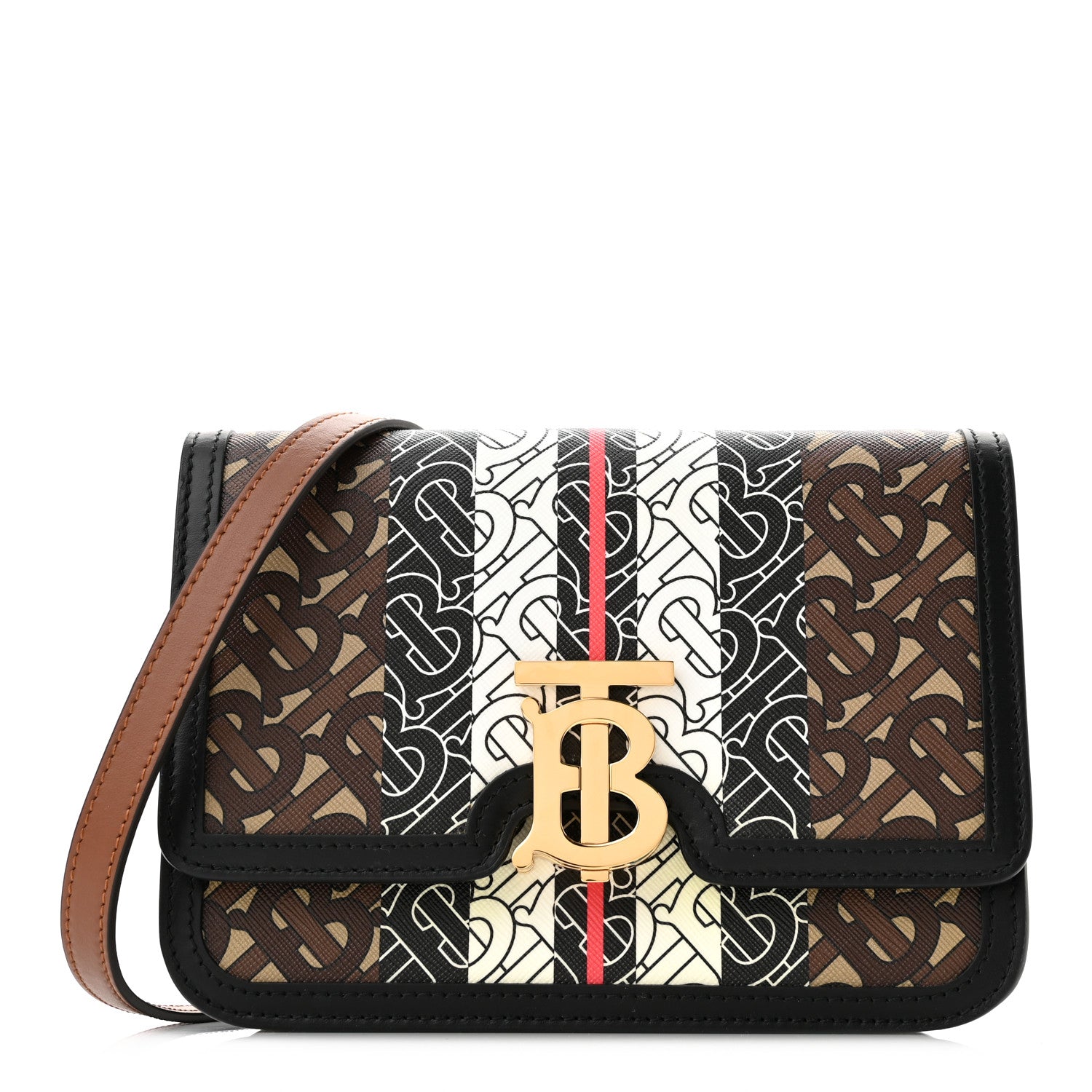 Burberry E-Canvas Monogram Stripe Small TB Bag Bridle Brown 1 of 9