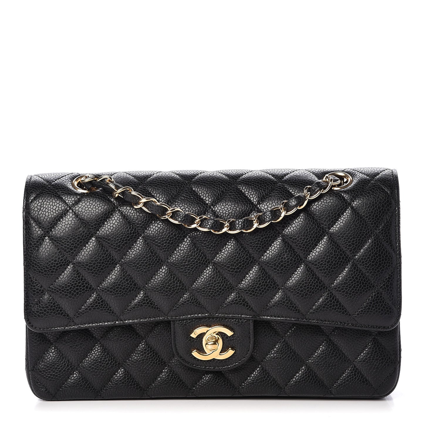 Caviar Quilted Medium Double Flap Black