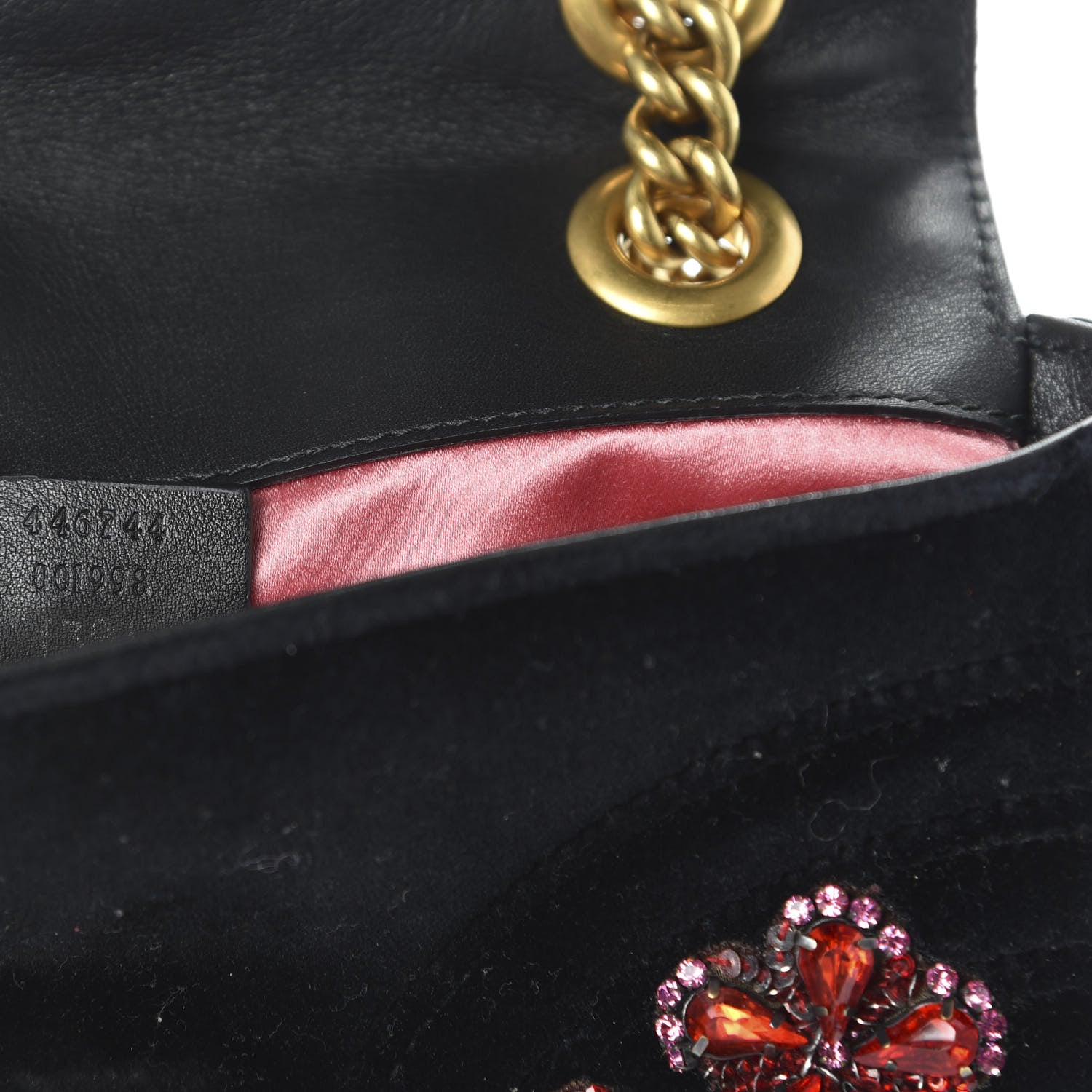 Gucci Velvet Matelasse Embroidered Mini GG Marmont Shoulder Bag Black 9 of 10
