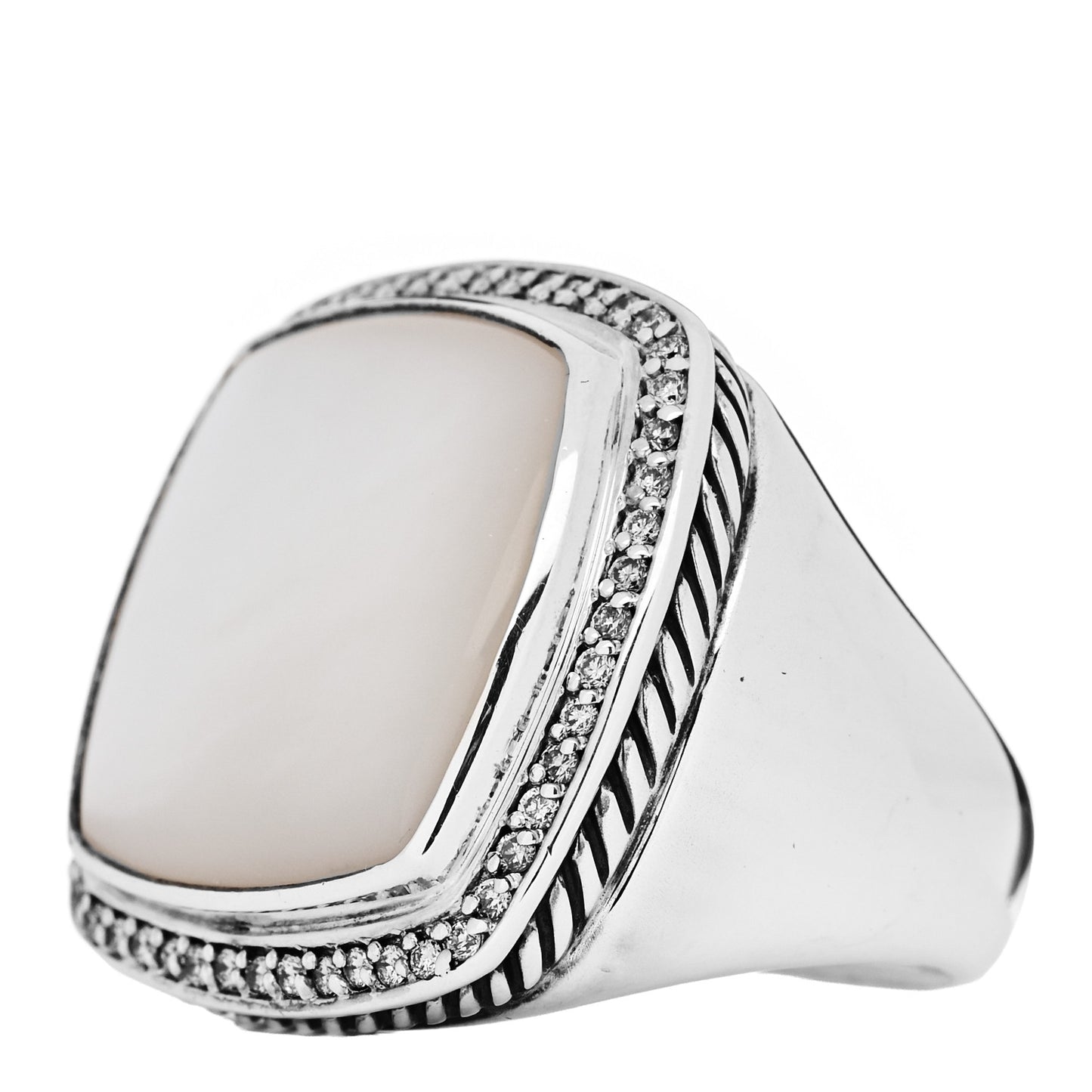 Sterling Silver Diamond Mother of Pearl 20mm Albion Ring 60 9.25