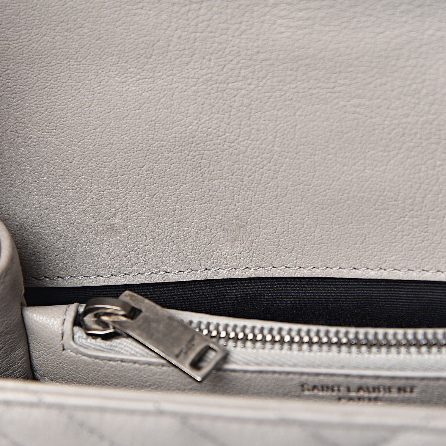 Saint Laurent Sheepskin Matelasse Chevron Monogram Medium College Bag Granite 7 of 13