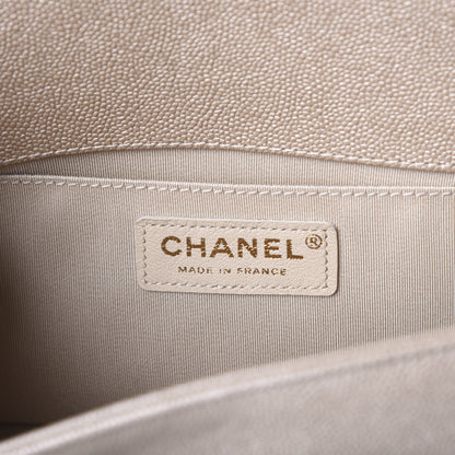 Chanel Metallic Caviar Chevron Quilted Medium Boy Flap Light Beige 6 of 9