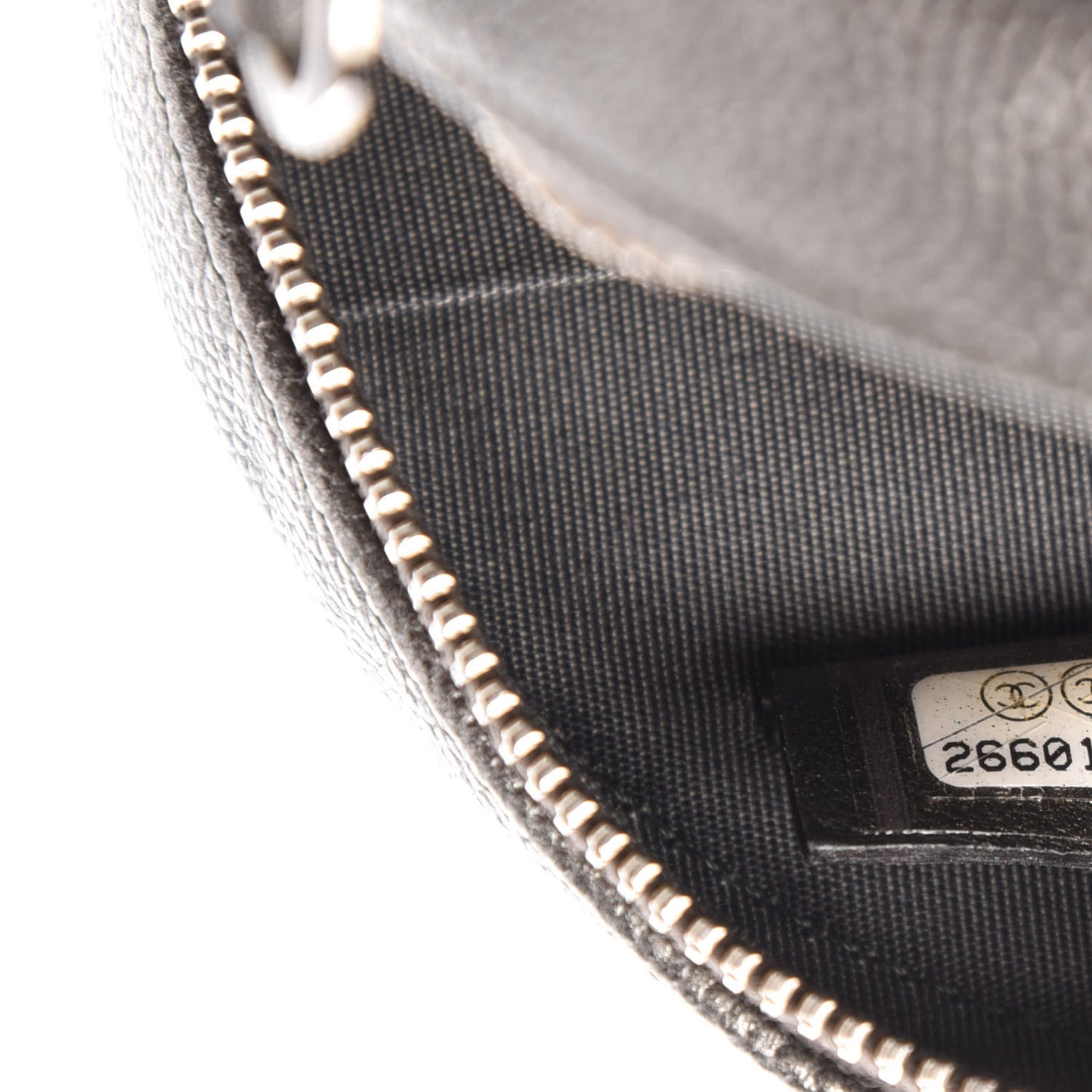 Metallic Caviar Quilted Round Filigree Crossbody Dark Silver