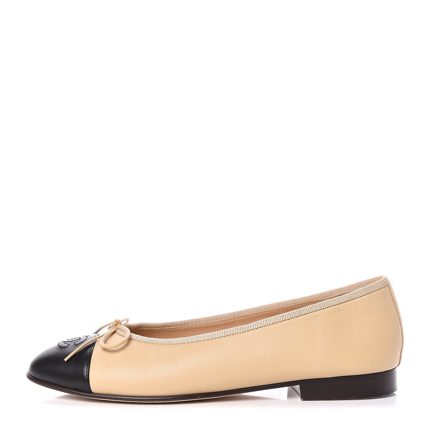 Lambskin Cap Toe CC Ballerina Flats 37 Beige Black