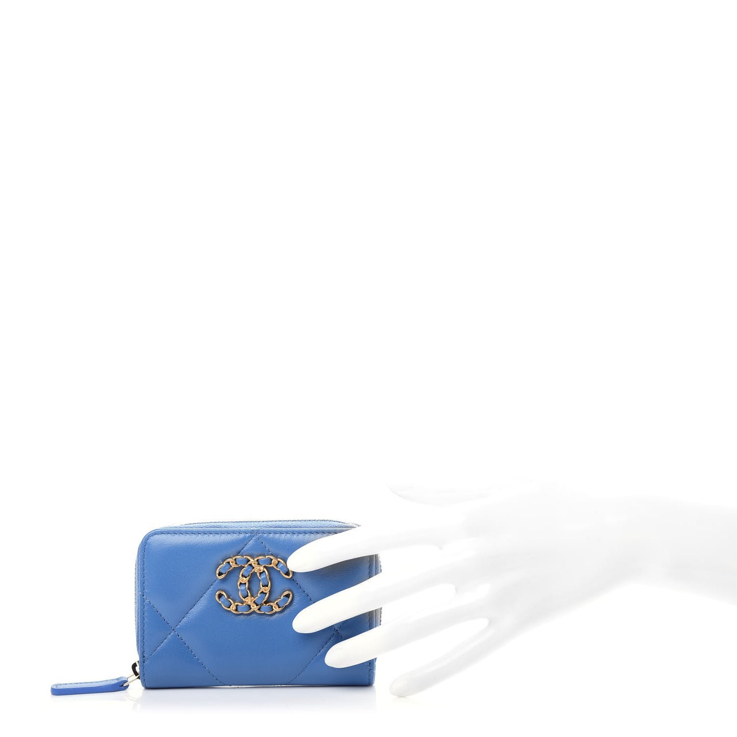 Goatskin Quilted 19 Zip Around Coin Purse Wallet Blue
