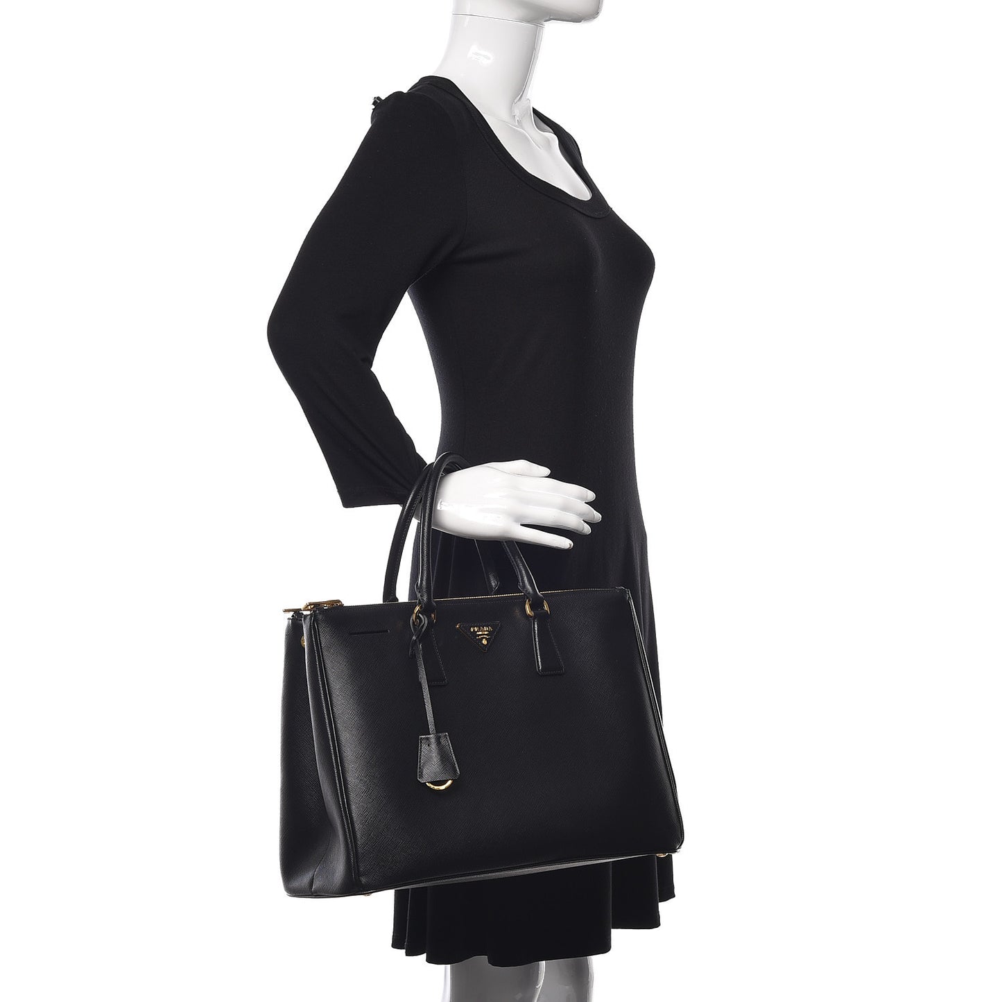 Saffiano Large Galleria Double Zip Tote Black