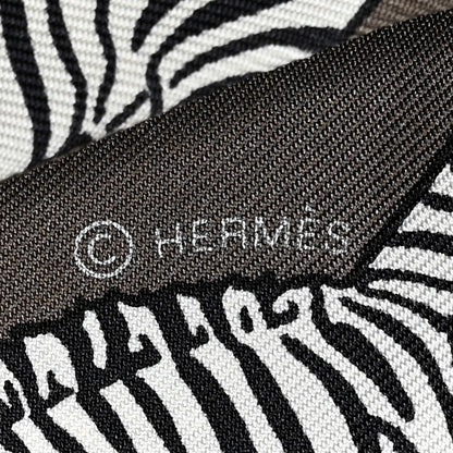 Hermes Silk Les Zebres Twilly Gris Taupe Black White 3 of 4