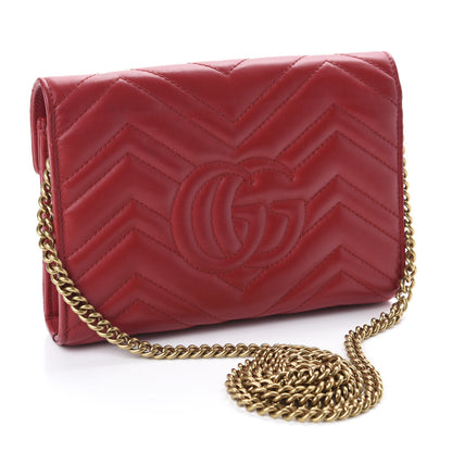 Gucci Calfskin Matelasse GG Marmont Chain Wallet Hibiscus Red 3 of 10