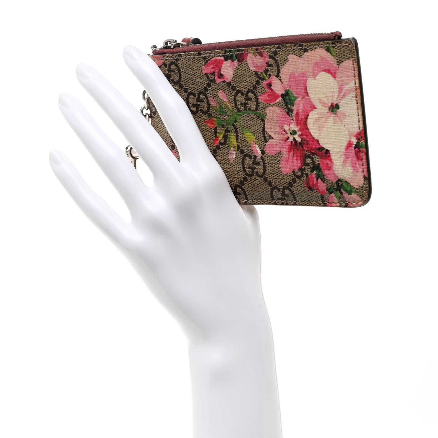 GG Supreme Monogram Blooms Key Ring Coin Case Beige Multicolor Dry Rose