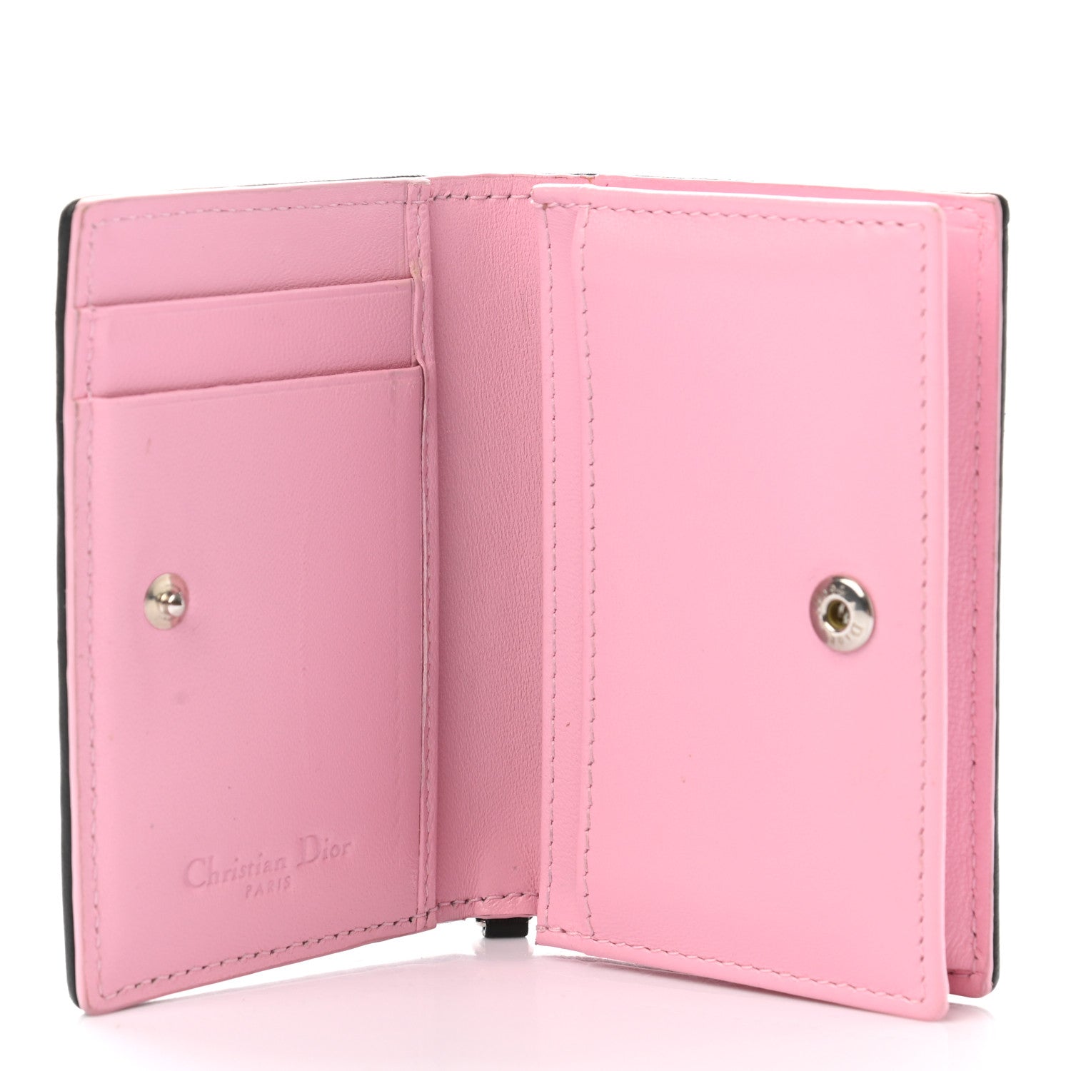 Christian Dior Lambskin Cannage Bi-Color Small Lady Dior Flap Card Holder Black Pink 5 of 9