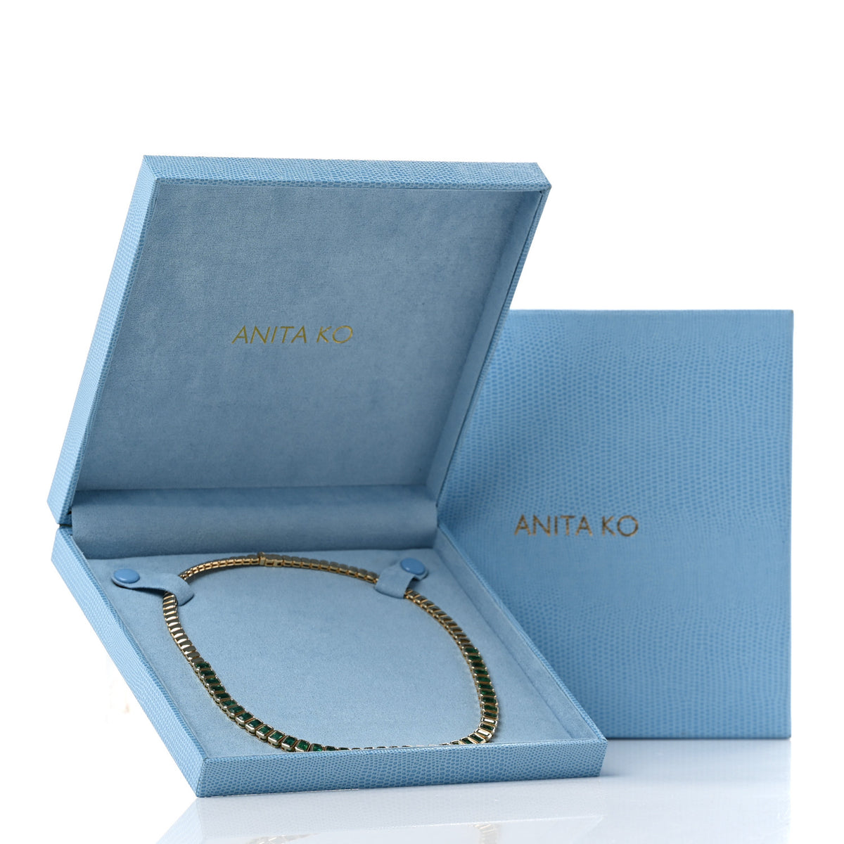 18K Yellow Gold Emerald Large Emerald Cut Bezel Choker Necklace