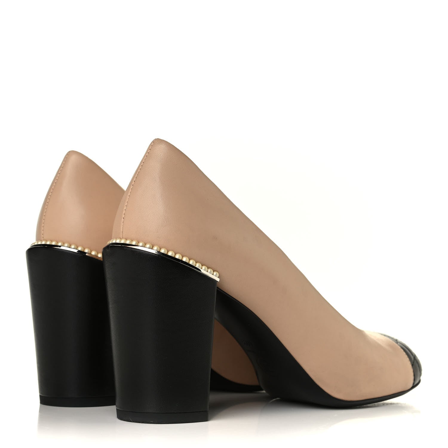 Chanel Lambskin Pearl Quilted Cap Toe Pumps 40.5 Beige Black 3 of 6