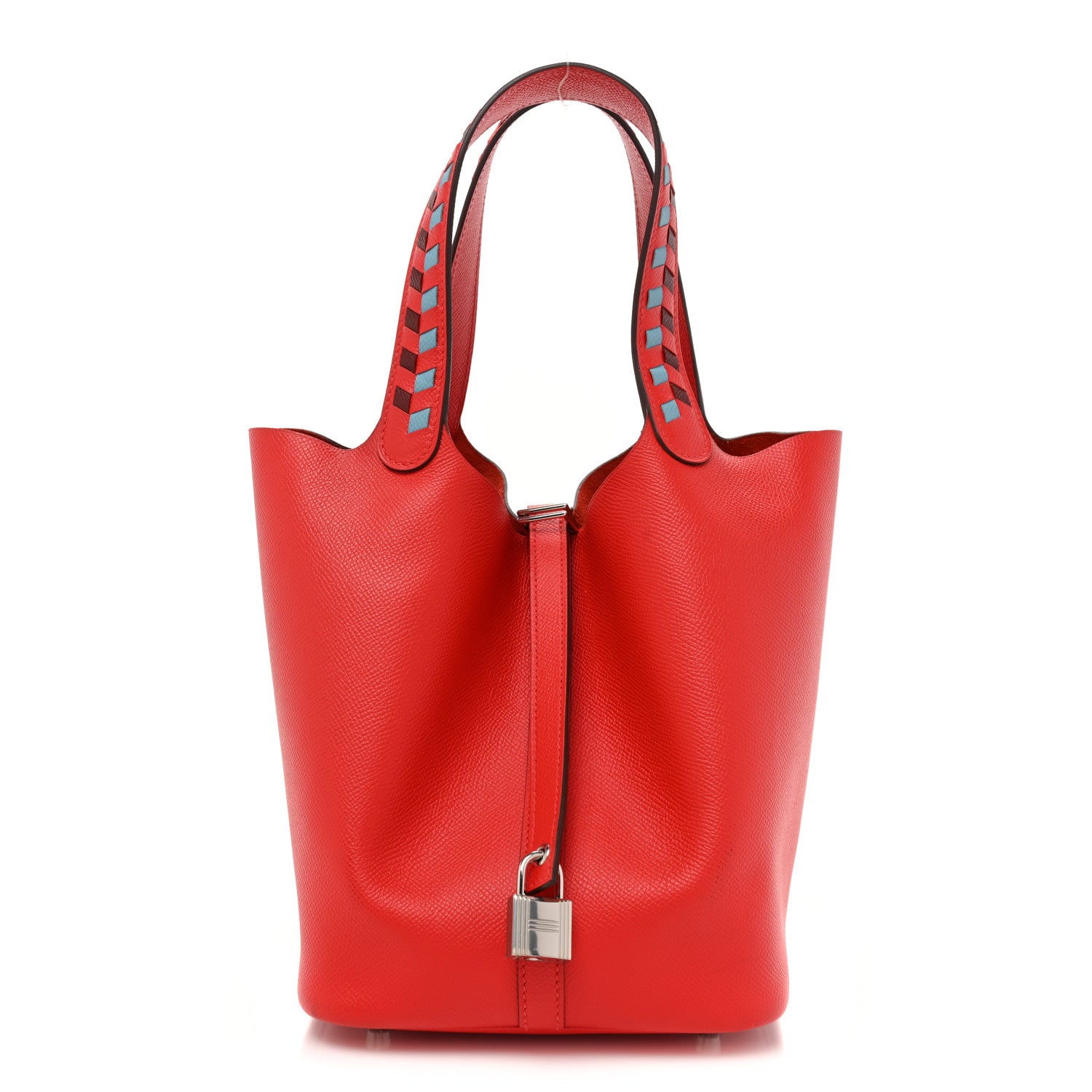 Hermes Epsom Tressage De Cuir Picotin Lock 22 MM Rouge Coeur Bleu du Nord Rouge H 1 of 18
