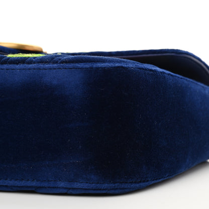 Gucci Velvet Matelasse Deer Embroidered Small GG Marmont Shoulder Bag Cobalt 10 of 12