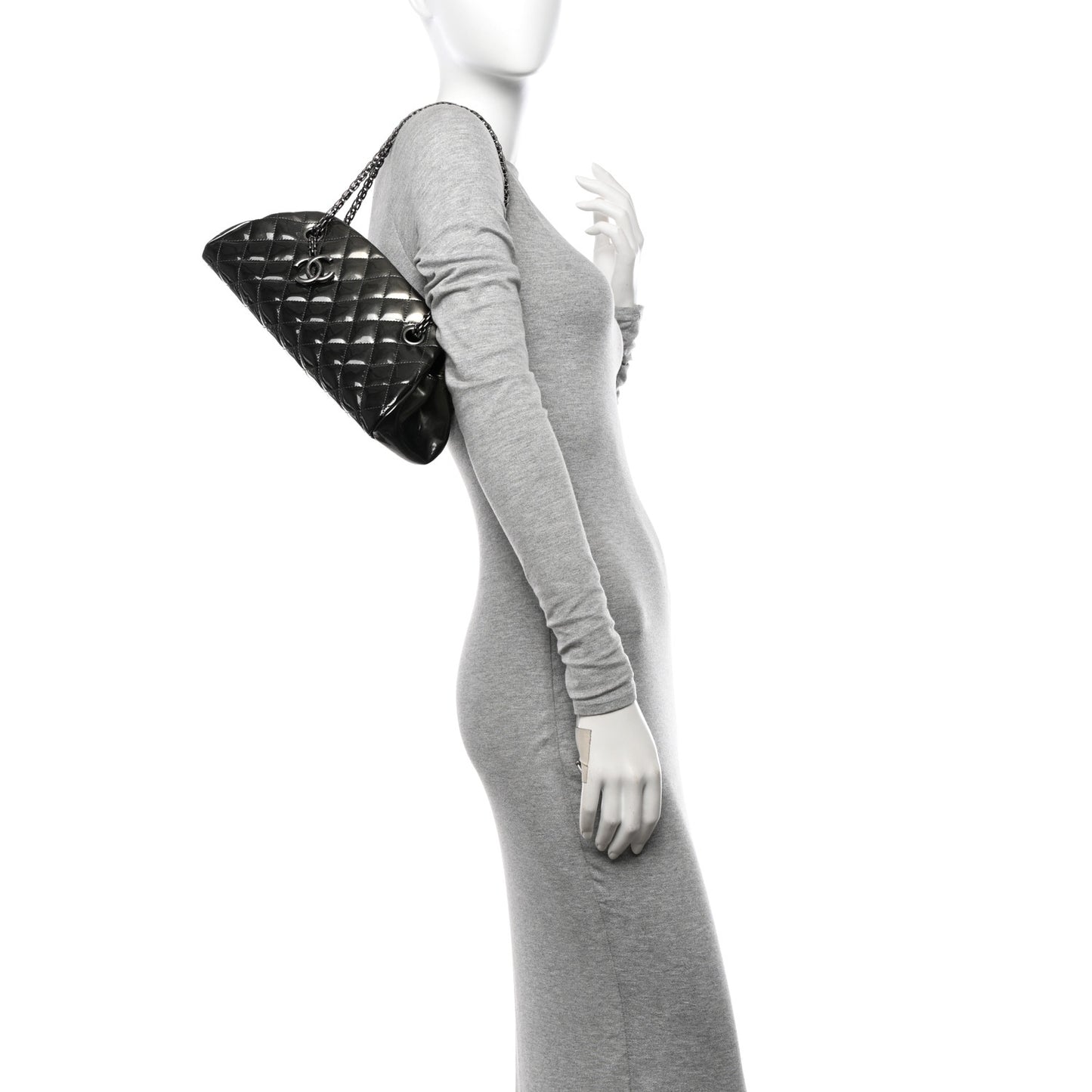 Patent Quilted Small Just Mademoiselle Bowling Bag Grey Black